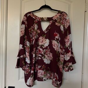 Liberty Love Red and Pink Asymmetrical Ruffled Blouse